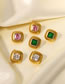 Fashion Pink Titanium Steel Gold Plated Zirconia Square Button Stud Earrings