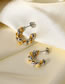 Fashion Gold+silver Titanium Colorblock Threaded C-shaped Stud Earrings