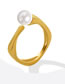 Fashion Gold Titanium Pearl Geometric Ring