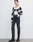 Fashion Off-white Checkerboard Floral Knit V-neck Sweater Cardigan