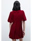 Fashion Red Woven Velvet V-neck Dress