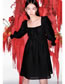 Fashion Black Woven Pleated Lapel Dress