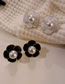 Fashion Black Alloy Pearl Flower Stud Earrings