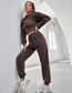 Fashion Brown Threaded Vest Hooded Blouse Lace-up Trousers Set