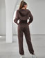 Fashion Brown Threaded Vest Hooded Blouse Lace-up Trousers Set