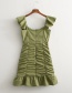 Fashion Green Fly-sleeve Lapel Tie Pleated Dress