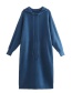 Fashion Blue Solid Hooded Corespun Pullover Sweater Dress