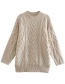 Fashion Oatmeal Half Turtleneck Jacquard Knit Pullover Sweater