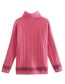 Fashion Rose Red Pit Bar Jacquard Turtleneck Pullover Sweater