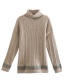 Fashion Oatmeal Pit Bar Jacquard Turtleneck Pullover Sweater