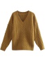 Fashion Turmeric Solid Color V-neck Twist Pullover Sweater