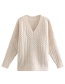 Fashion Beige Solid Color V-neck Twist Pullover Sweater