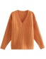 Fashion Orange Solid Color V-neck Twist Pullover Sweater