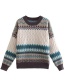 Fashion Blue Geometric Print Crewneck Knitted Sweater
