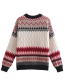 Fashion Blue Geometric Print Crewneck Knitted Sweater