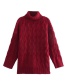 Fashion Red Twist Knit Turtleneck Sweater