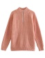 Fashion Pink Knit Zipper Stand-up Collar Sweater