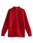 Fashion Red Knit Zipper Stand-up Collar Sweater