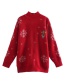 Fashion Red Snowflake Print Turtleneck Pullover