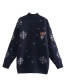 Fashion Black Snowflake Print Turtleneck Pullover