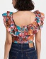 Fashion Color Printed Ruffled Crewneck Top And Skirt Set