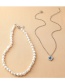 Fashion Silver Metal Pearl Beaded Heart Double Necklace