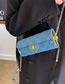 Fashion Blue Denim Checkered Lock Crossbody Bag
