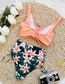 Fashion Green Shirt + Blue Bird Solid Print Lace-up Swimsuit