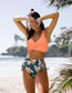 Fashion Green Shirt + Blue Bird Solid Print Lace-up Swimsuit
