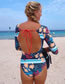 Fashion Blue Printed Backless Long Sleeve Swimsuit
