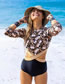Fashion Color Printed Cutout Long Sleeve One Piece Swimsuit