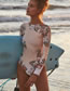 Fashion Pink Printed Backless Long Sleeve Swimsuit