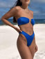 Fashion Blue Geometric U-shaped Tube Top Split Swimsuit