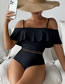 Fashion Black Nylon One-shoulder Ruffled One Piece Swimsuit