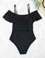 Fashion Black Nylon One-shoulder Ruffled One Piece Swimsuit
