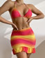 Fashion Yellow Three-piece Halterneck Lace-up Color-block Swimsuit