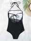 Fashion Black Halter Neck Tie Mesh Sheer One-piece Swimsuit