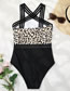 Fashion Black Leopard Web Colorblock High-rise One-piece Swimsuit