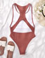 Fashion Pink Solid Color Backless High Waist One Piece Swimsuit