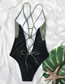 Fashion Green Color-block Open-back Lace-up High-rise Swimsuit