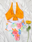 Fashion Orange Colorblock Print Knotted Swimsuit