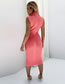 Fashion Pink Deep V Halter Neck Waist Pack Hip Dress