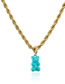 Fashion White Gold Blue Green Titanium Steel Gold Plated Bear Twist Necklace