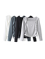 Fashion Dark Grey Polyester Drawstring Square Neck Long Sleeve Top