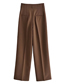 Fashion Brown Polyester Cotton High Waist Straight Leg Pants