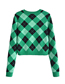 Fashion Green Plaid Diamond Print Breasted Knit Jacket
