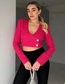 Fashion Rose Red Textured V-neck Cropped Top