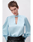Fashion Blue Silk V-neck Shirt