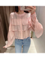 Fashion Pink Crewneck Buttoned Layered Lace Top
