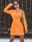 Fashion Orange Silk Satin Lapel Knot V-neck Dress